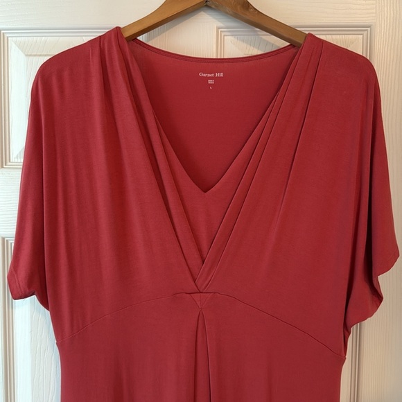 Garnet Hill Dresses & Skirts - Garnet Hill Lined Viscose Jersey Knit Double V-Neck Dress, Large, burnt orange